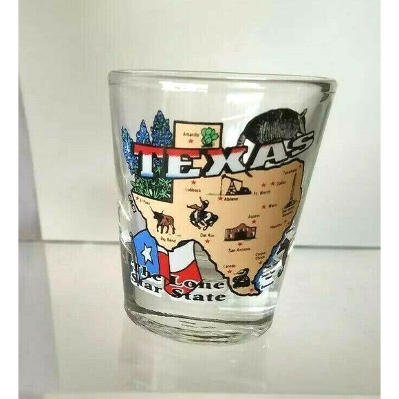 Vintage Texas Souvenir Detailed State Map & Flags Lone Star Shot Glass 2" - Picture 2 of 6